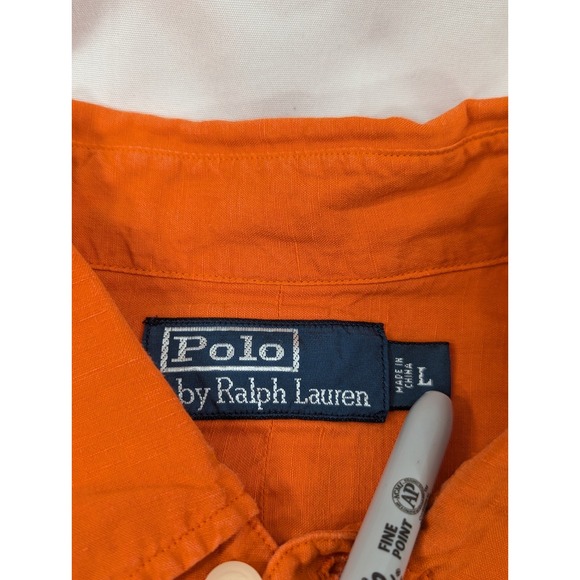 Vtg Polo Ralph Lauren Mens Size Large Safari Field Work Shirt Orange Linen Silk - Picture 5 of 9